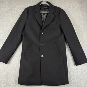 Express Mens Topcoat Small Black Wool Blend Dark Academia Lined Pocket Over Coat